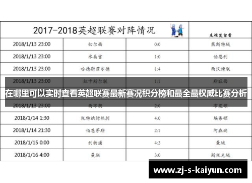 在哪里可以实时查看英超联赛最新赛况积分榜和最全最权威比赛分析