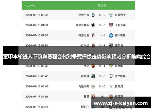 意甲本轮进入下阶段赛程变化对争冠保级走势影响预测分析前瞻综合